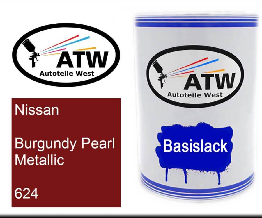 Nissan, Burgundy Pearl Metallic, 624: 500ml Lackdose, von ATW Autoteile West.